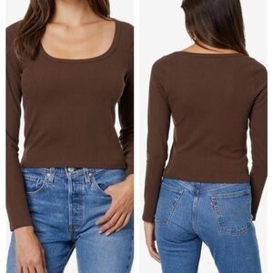 Madewell Square Neck Crop Long Sleeve Tee Brown XXS